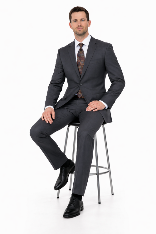 Mix And Match Suits Men's Two Button Fully Lined Portly Fit Gray Plaid With Blue Overcheck Suit Executive Fit Suit - Mens Portly Suit