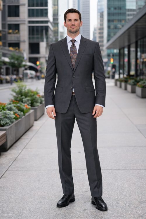 Mix And Match Suits Men's Two Button Fully Lined Portly Fit Gray Plaid With Blue Overcheck Suit Executive Fit Suit - Mens Portly Suit