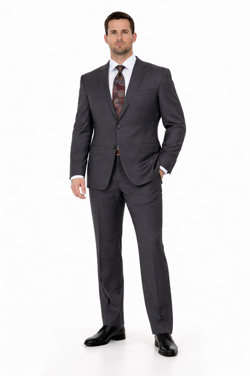 Mix And Match Suits Men's Two Button Fully Lined Portly Fit Gray Plaid With Blue Overcheck Suit Executive Fit Suit - Mens Portly Suit