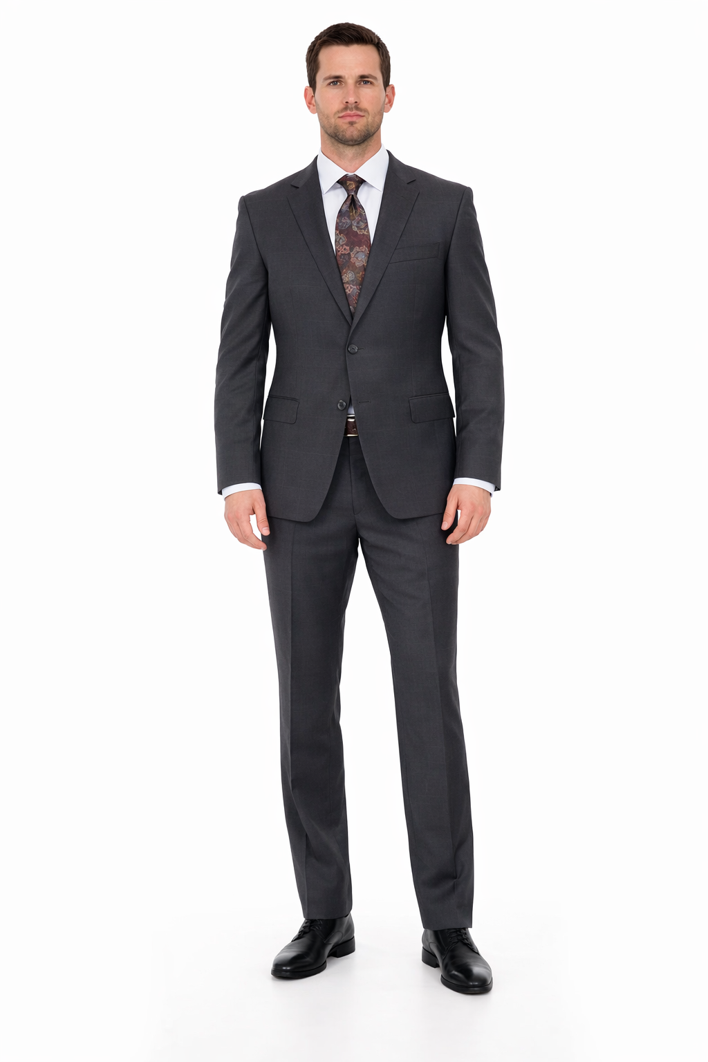 Mix And Match Suits Men's Two Button Fully Lined Portly Fit Gray Plaid With Blue Overcheck Suit Executive Fit Suit - Mens Portly Suit