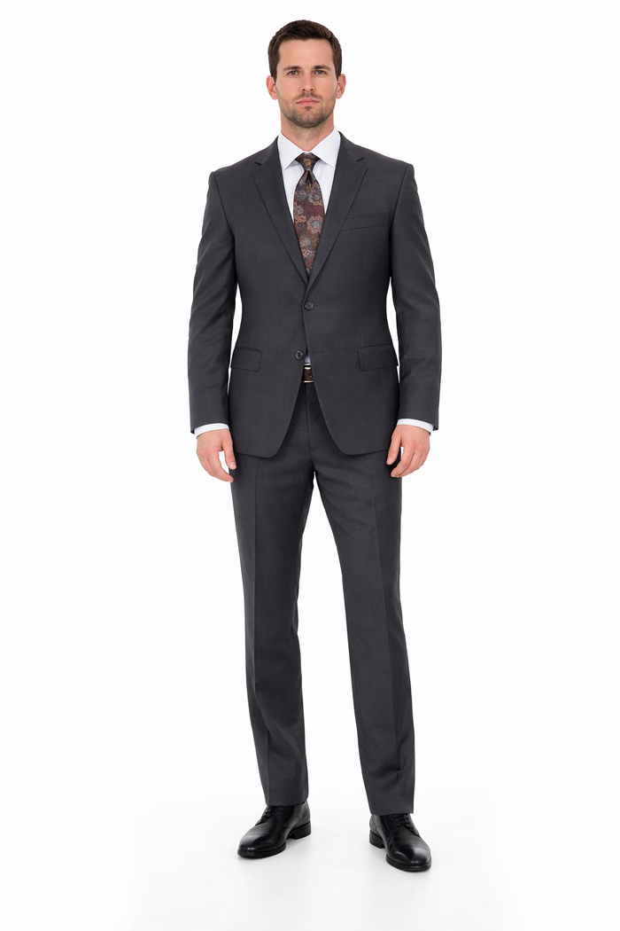 Mix And Match Suits Men's Two Button Fully Lined Portly Fit Gray Plaid With Blue Overcheck Suit Executive Fit Suit - Mens Portly Suit