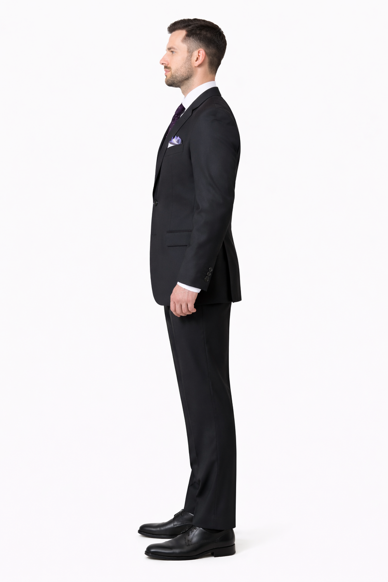 Mix And Match Suits Men's Two Button Portly Fit Black Tonal Suit Executive Fit Suit - Mens Portly Suit