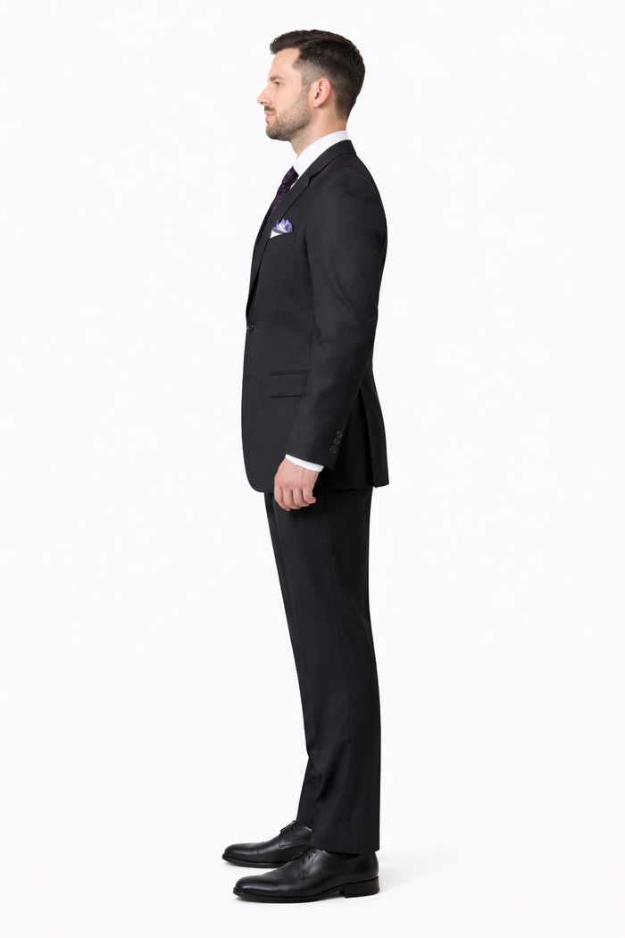 Mix And Match Suits Men's Two Button Portly Fit Black Tonal Suit Executive Fit Suit - Mens Portly Suit