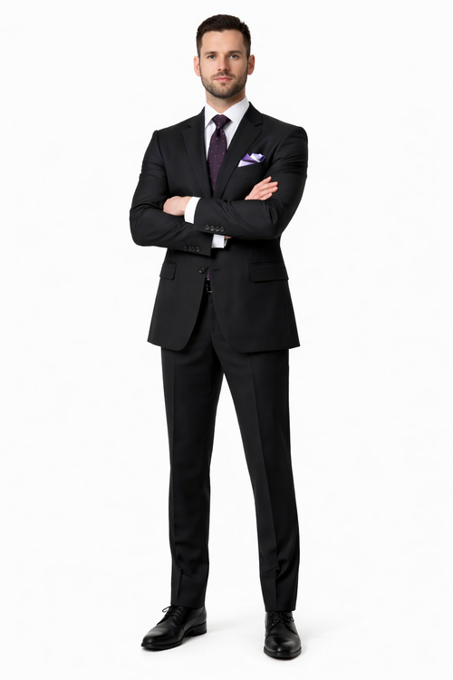 Mix And Match Suits Men's Two Button Portly Fit Black Tonal Suit Executive Fit Suit - Mens Portly Suit