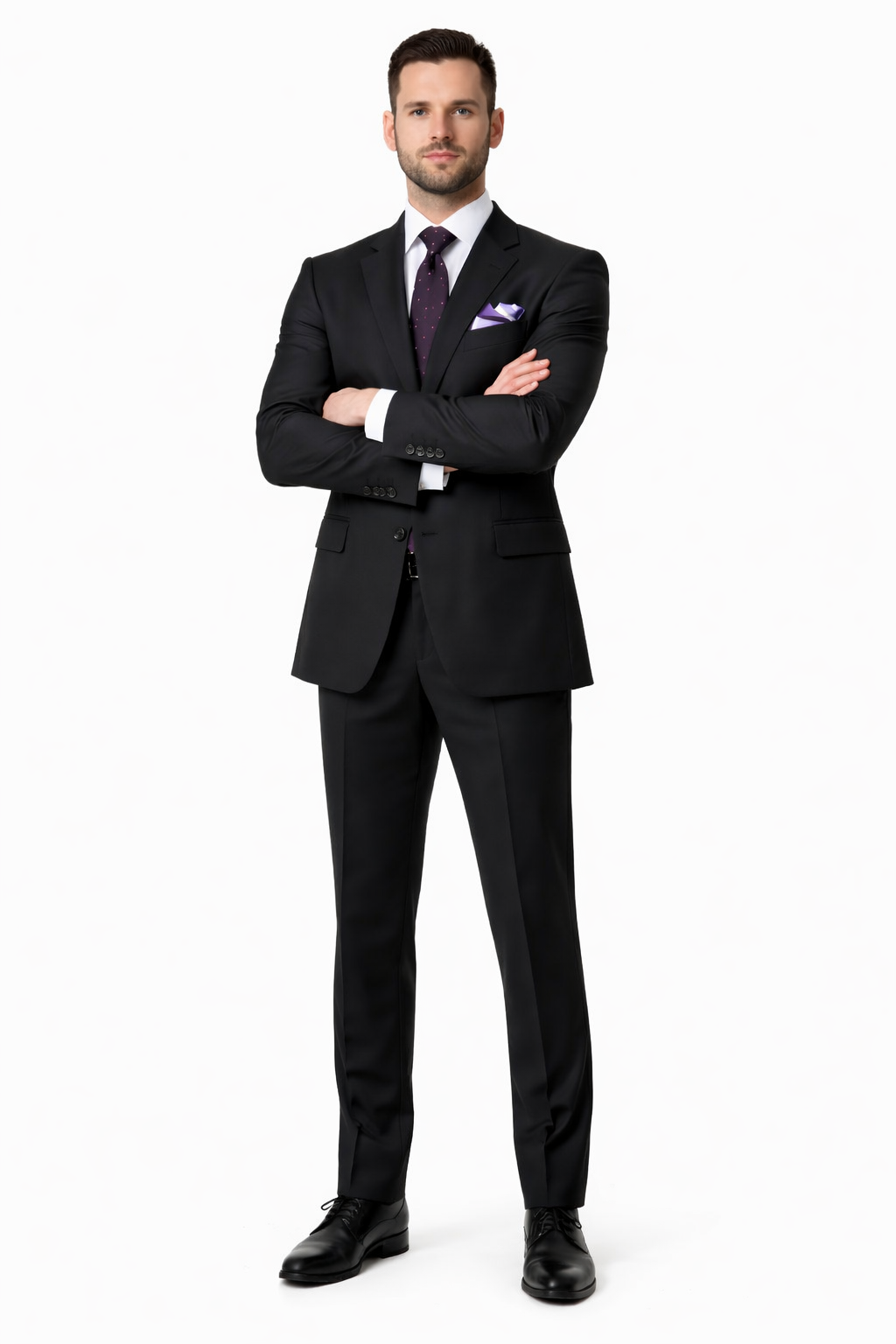 Mix And Match Suits Men's Two Button Portly Fit Black Tonal Suit Executive Fit Suit - Mens Portly Suit