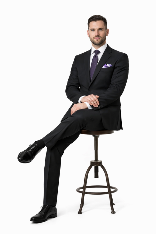 Mix And Match Suits Men's Two Button Portly Fit Black Tonal Suit Executive Fit Suit - Mens Portly Suit