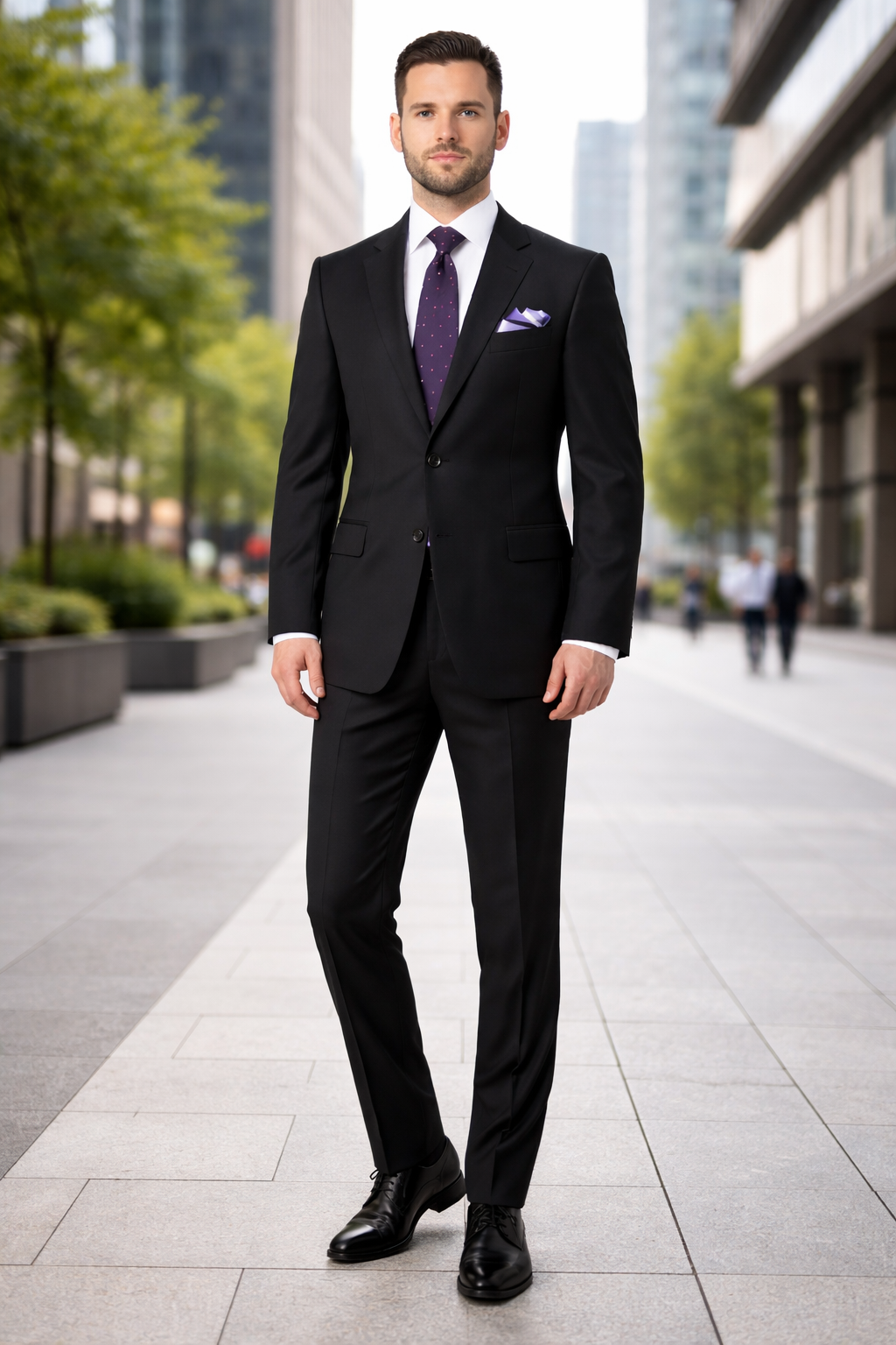 Mix And Match Suits Men's Two Button Portly Fit Black Tonal Suit Executive Fit Suit - Mens Portly Suit