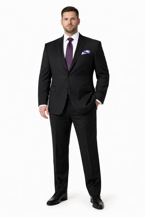 Mix And Match Suits Men's Two Button Portly Fit Black Tonal Suit Executive Fit Suit - Mens Portly Suit