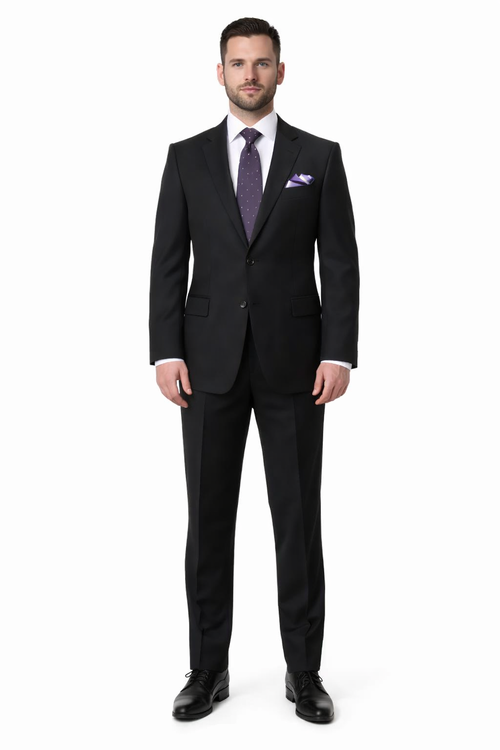 Mix And Match Suits Men's Two Button Portly Fit Black Tonal Suit Executive Fit Suit - Mens Portly Suit