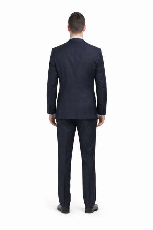 Mix And Match Suits Men's Two Button Portly Solid Dark Navy Blue Suit For Men Super 140'S Suit Executive Fit Suit - Mens Portly Suit