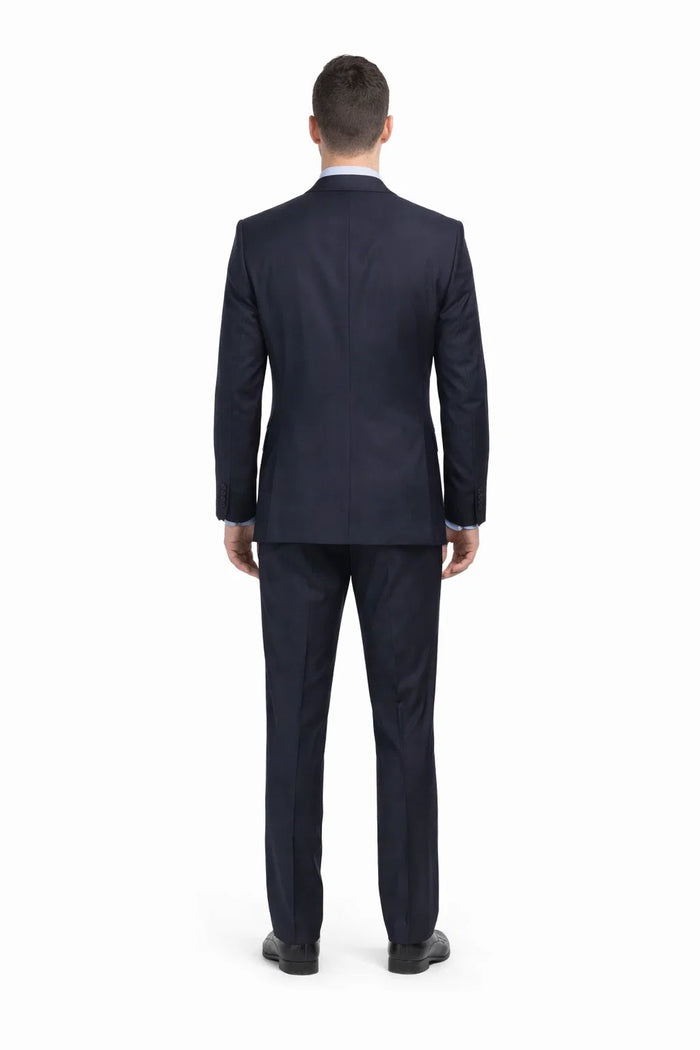 Mix And Match Suits Men's Two Button Portly Solid Dark Navy Blue Suit For Men Super 140'S Suit Executive Fit Suit - Mens Portly Suit
