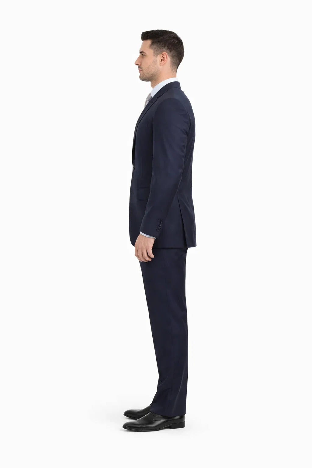 Mix And Match Suits Men's Two Button Portly Solid Dark Navy Blue Suit For Men Super 140'S Suit Executive Fit Suit - Mens Portly Suit