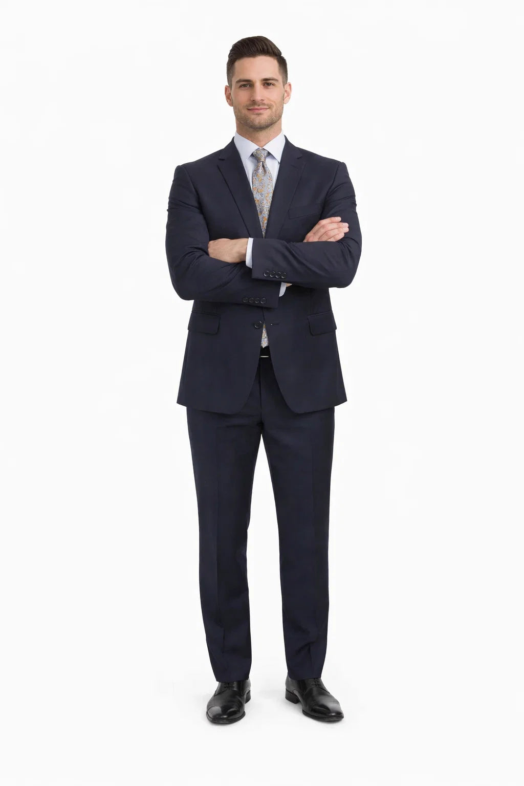 Mix And Match Suits Men's Two Button Portly Solid Dark Navy Blue Suit For Men Super 140'S Suit Executive Fit Suit - Mens Portly Suit