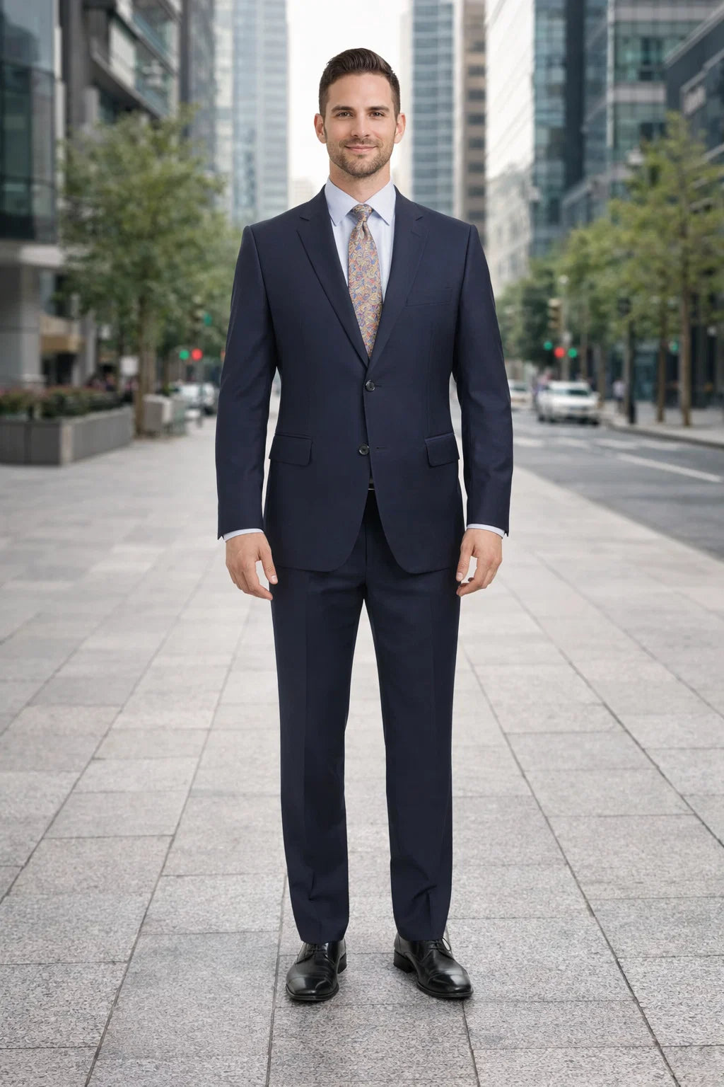 Mix And Match Suits Men's Two Button Portly Solid Dark Navy Blue Suit For Men Super 140'S Suit Executive Fit Suit - Mens Portly Suit