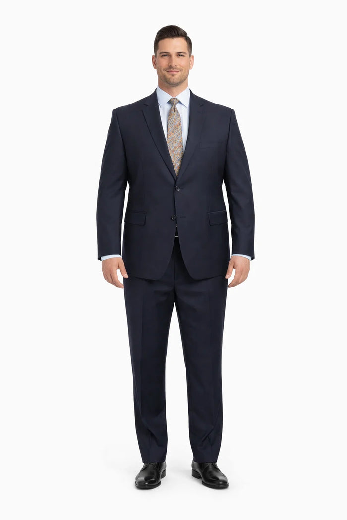 Mix And Match Suits Men's Two Button Portly Solid Dark Navy Blue Suit For Men Super 140'S Suit Executive Fit Suit - Mens Portly Suit
