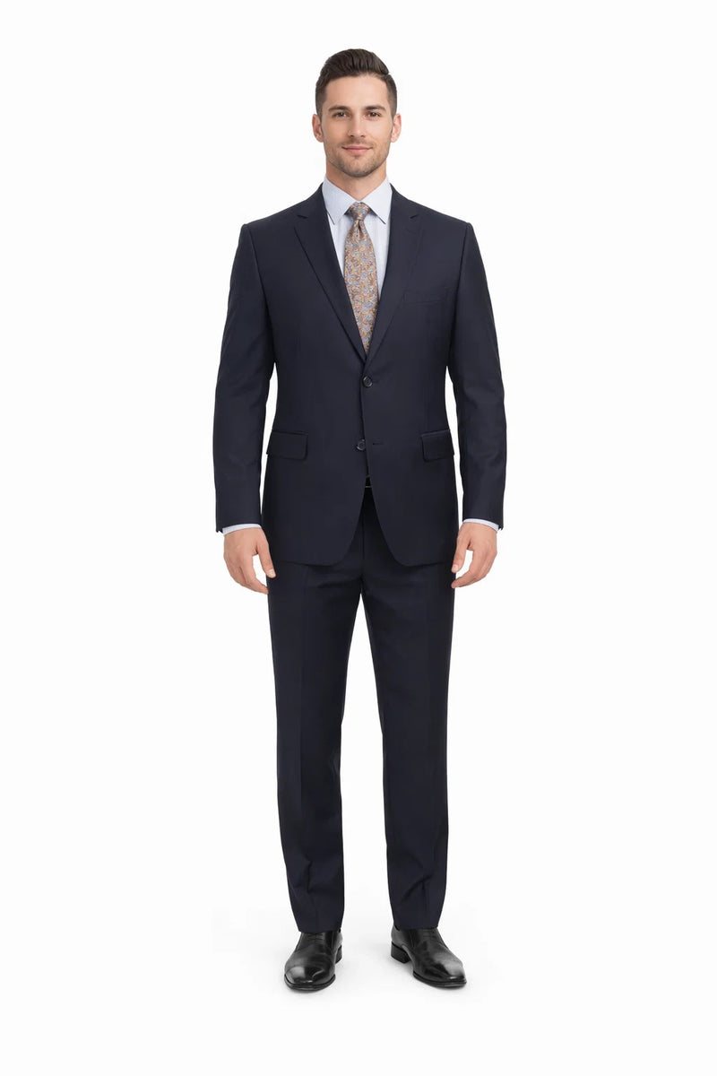 Men's Super 140'S Two Button Portly Dark Navy Blue Suit Executive Fit