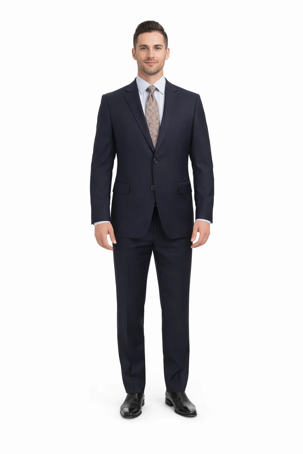 Mix And Match Suits Men's Two Button Portly Solid Dark Navy Blue Suit For Men Super 140'S Suit Executive Fit Suit - Mens Portly Suit