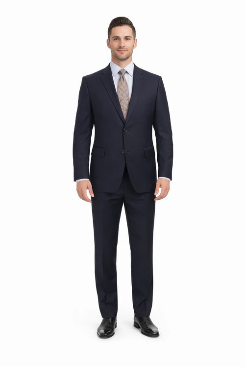 Mix And Match Suits Men's Two Button Portly Solid Dark Navy Blue Suit For Men Super 140'S Suit Executive Fit Suit - Mens Portly Suit