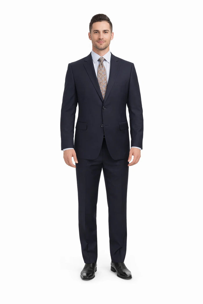 Mix And Match Suits Men's Two Button Portly Solid Dark Navy Blue Suit For Men Super 140'S Suit Executive Fit Suit - Mens Portly Suit