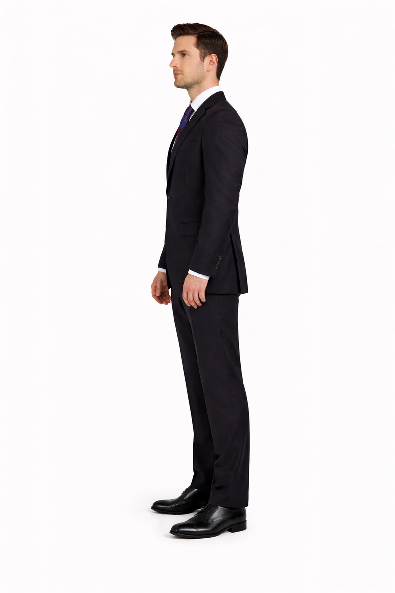 Mix And Match Suits Solid Black Men's Portly Fit Two Button Super 130s Suit Executive Fit Suit - Mens Portly Suit
