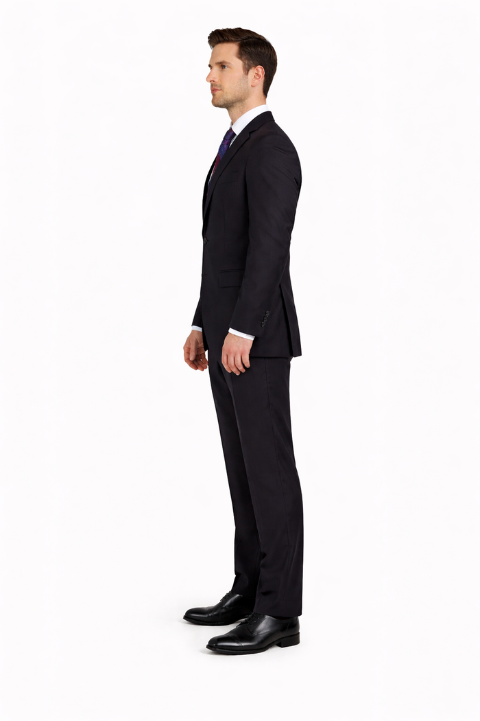 Mix And Match Suits Solid Black Men's Portly Fit Two Button Super 130s Suit Executive Fit Suit - Mens Portly Suit
