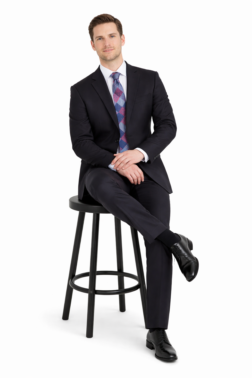 Mix And Match Suits Solid Black Men's Portly Fit Two Button Super 130s Suit Executive Fit Suit - Mens Portly Suit