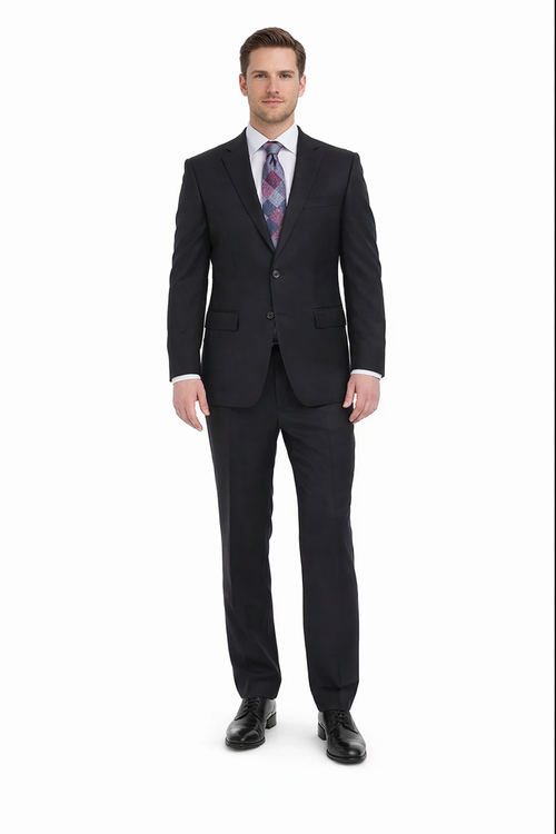Mix And Match Suits Solid Black Men's Portly Fit Two Button Super 130s Suit Executive Fit Suit - Mens Portly Suit