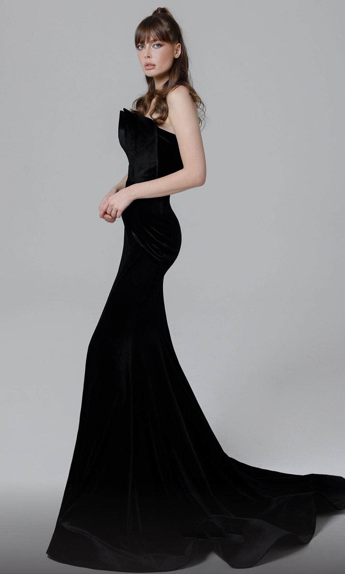 MNM Couture N0450 Black Velvet Strapless Evening Gown