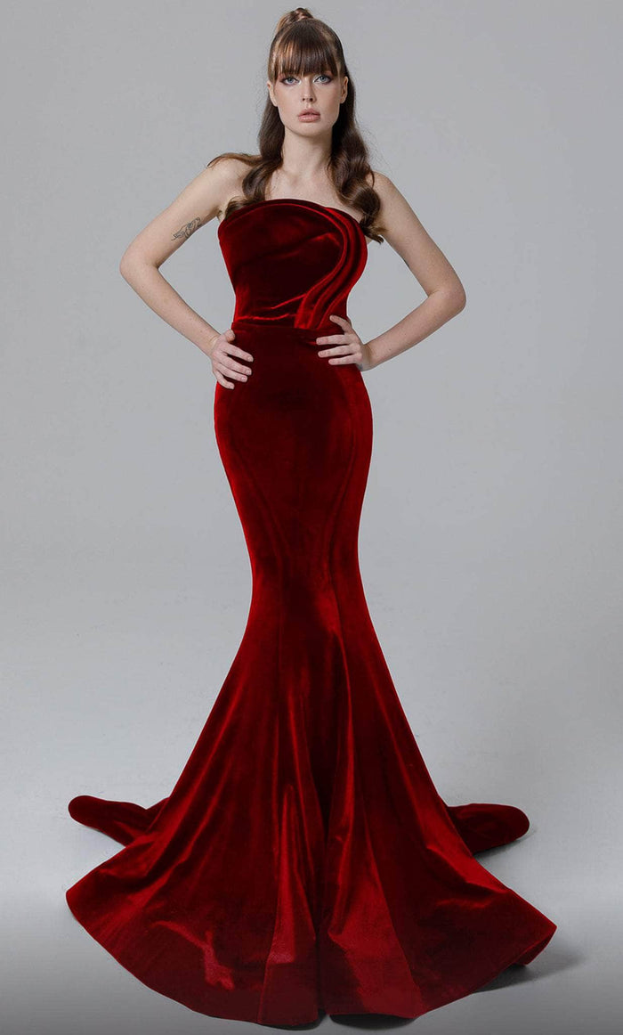 MNM Couture N0450 Black Velvet Strapless Evening Gown