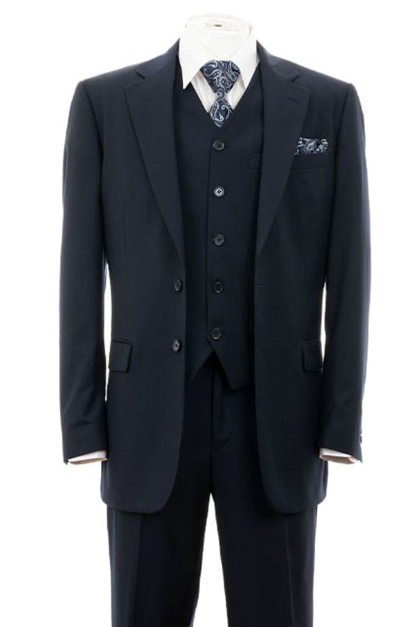 "Modern Fit Men's 2-Button Vested Navy Blue Suit"