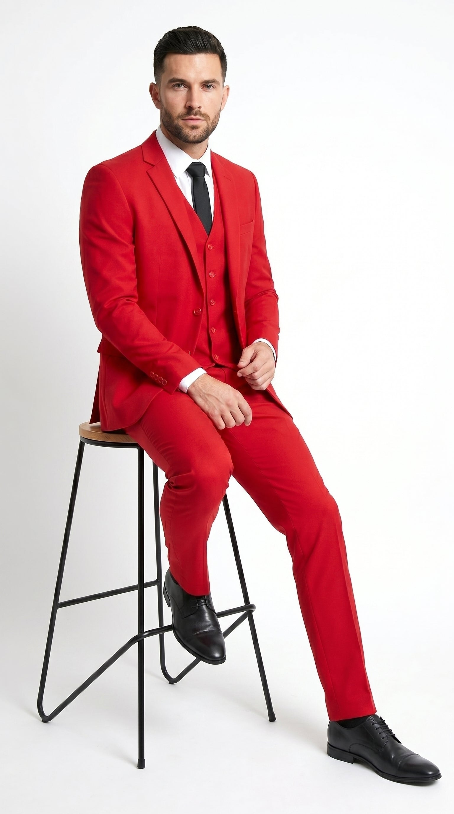 Men’s Red 3 Piece Suit with Jacket, Vest and Pants, Formal Wedding Prom Dress Suit