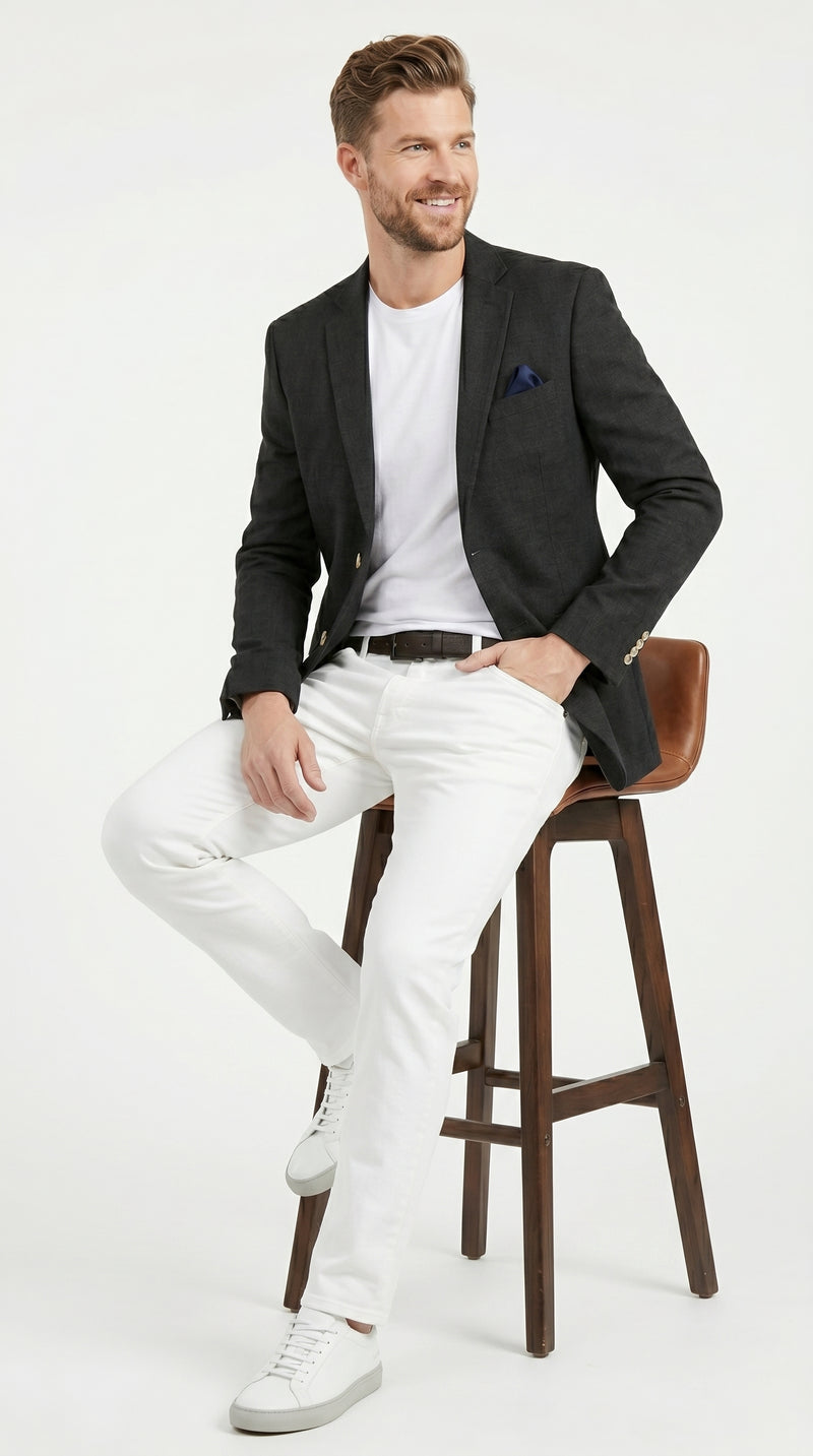 Men’s Black Linen Blazer, Classic Sport Coat for Summer Wedding Business Casual Wear
