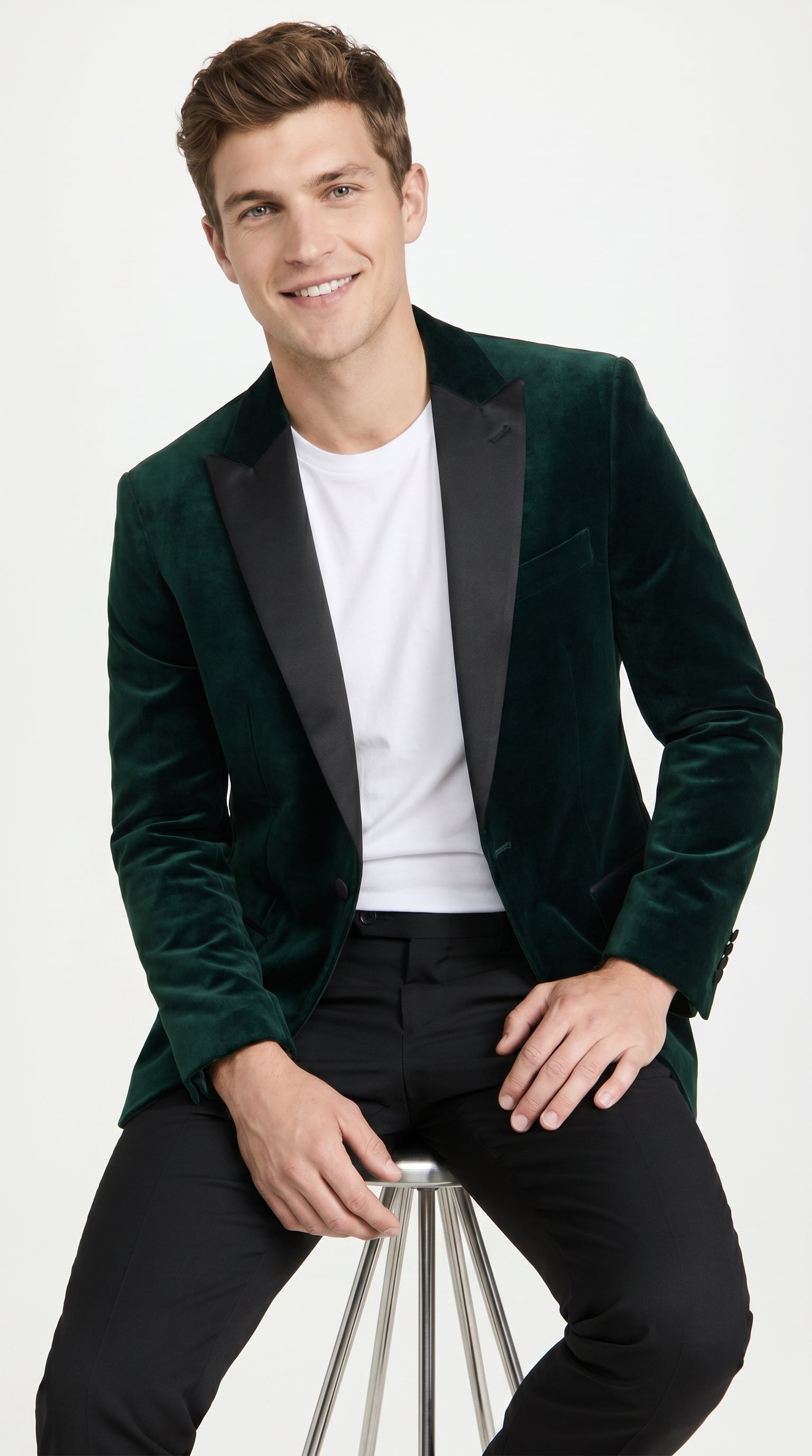 Men’s Olive Hunter Green Velvet Tuxedo Jacket with Black Satin Lapel, Formal Dinner Blazer