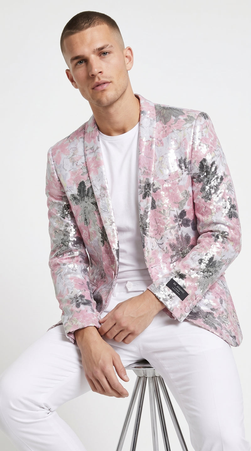 Men’s Pink Paisley Shawl Lapel Prom Tuxedo Jacket – Floral Formal Dinner Jacket for Prom
