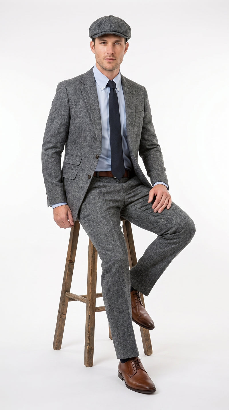 Men’s Gray Great Gatsby Suit, 1920s Inspired Vintage Wedding and Costume Suit