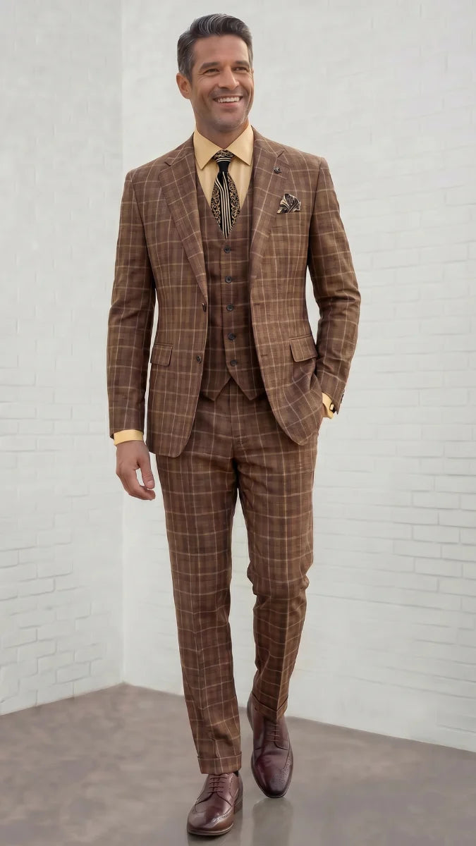 Men's Premium 3-Piece Wool Modern Fit Suit – Pin Notch Lapel
