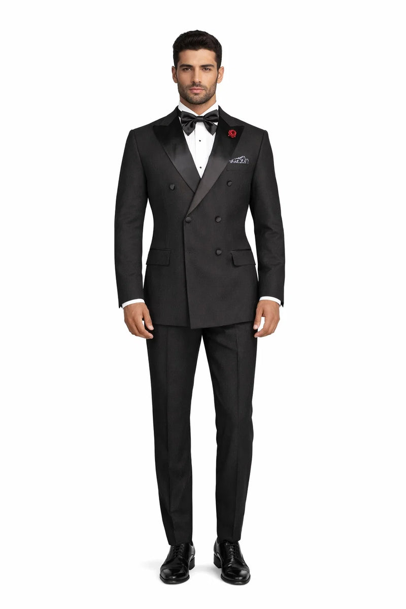 Modern Fit Black 2 Piece Double Breasted Tuxedo Adjustable Waistband with Oversized Bow Tie