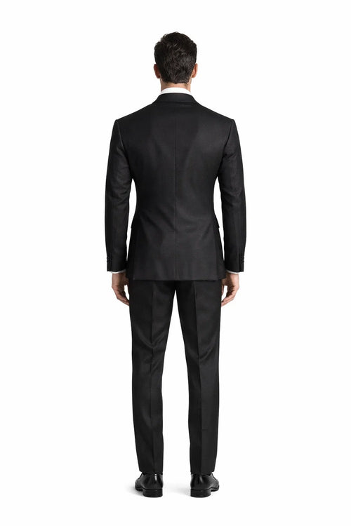 Modern Fit Black 2 Piece Double Breasted Tuxedo Adjustable Waistband with Oversized Bow Tie