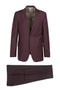 Tiglio Italian suit in burgundy: single-button jacket with notch lapel and pockets, paired with flat-front trousers. Smooth fabric, likely a formal blend.
