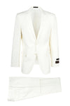 Tiglio Italian Suit - Real Wool Fabric Super 150's Novello Off-White, Modern Fit Suit in Color Off-White