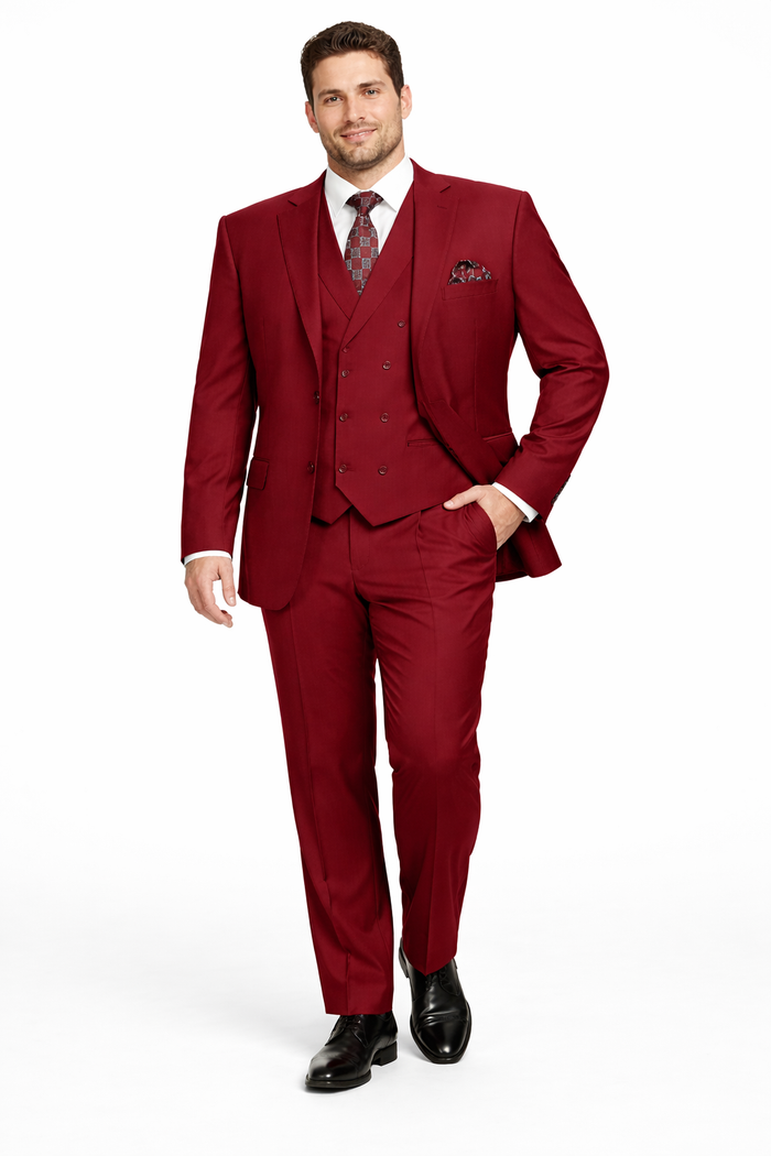Modern Fit Wool Feel Two Button Jacket with Suit Burgundy