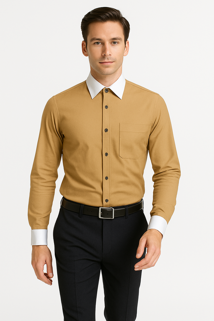 Classic Stylish Fashionable -White Collar Two Toned Contrast white collars Multi-color Men's Dress Shirt