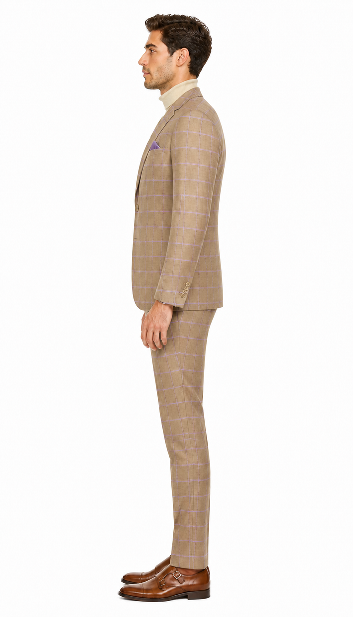 Modern Slim Fit Mens Suit – 2 Button Notch Lapel with U-Shaped Double Breasted Vest