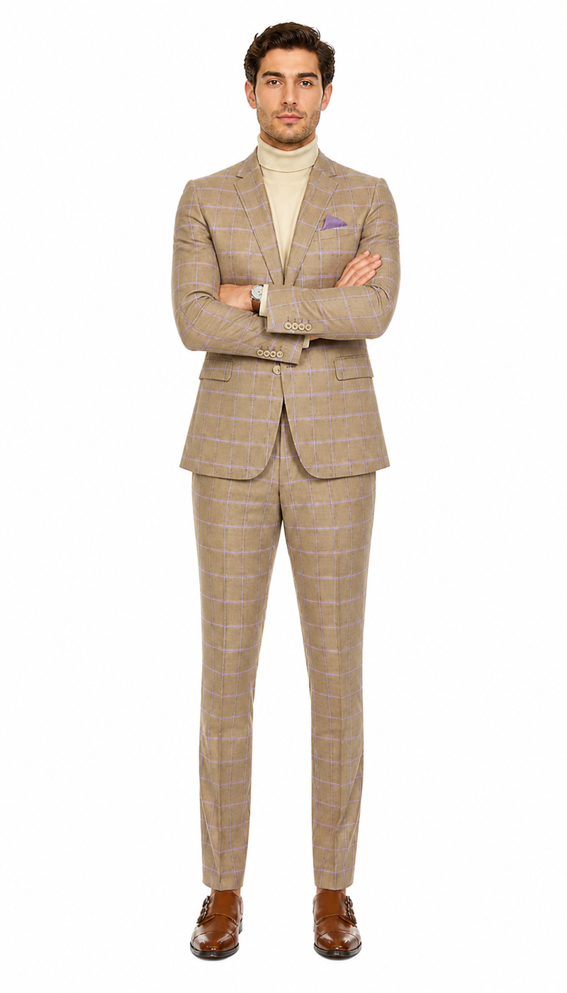 Modern Slim Fit Mens Suit – 2 Button Notch Lapel with U-Shaped Double Breasted Vest