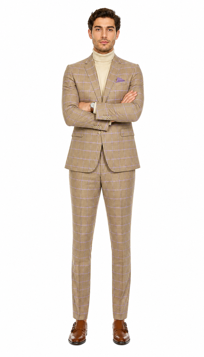Modern Slim Fit Mens Suit – 2 Button Notch Lapel with U-Shaped Double Breasted Vest