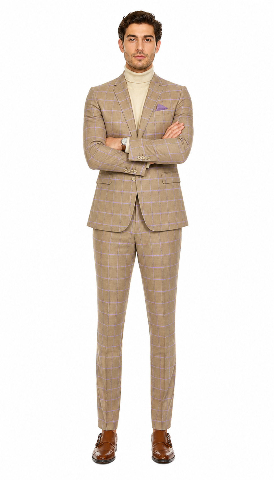 Modern Slim Fit Mens Suit – 2 Button Notch Lapel with U-Shaped Double Breasted Vest