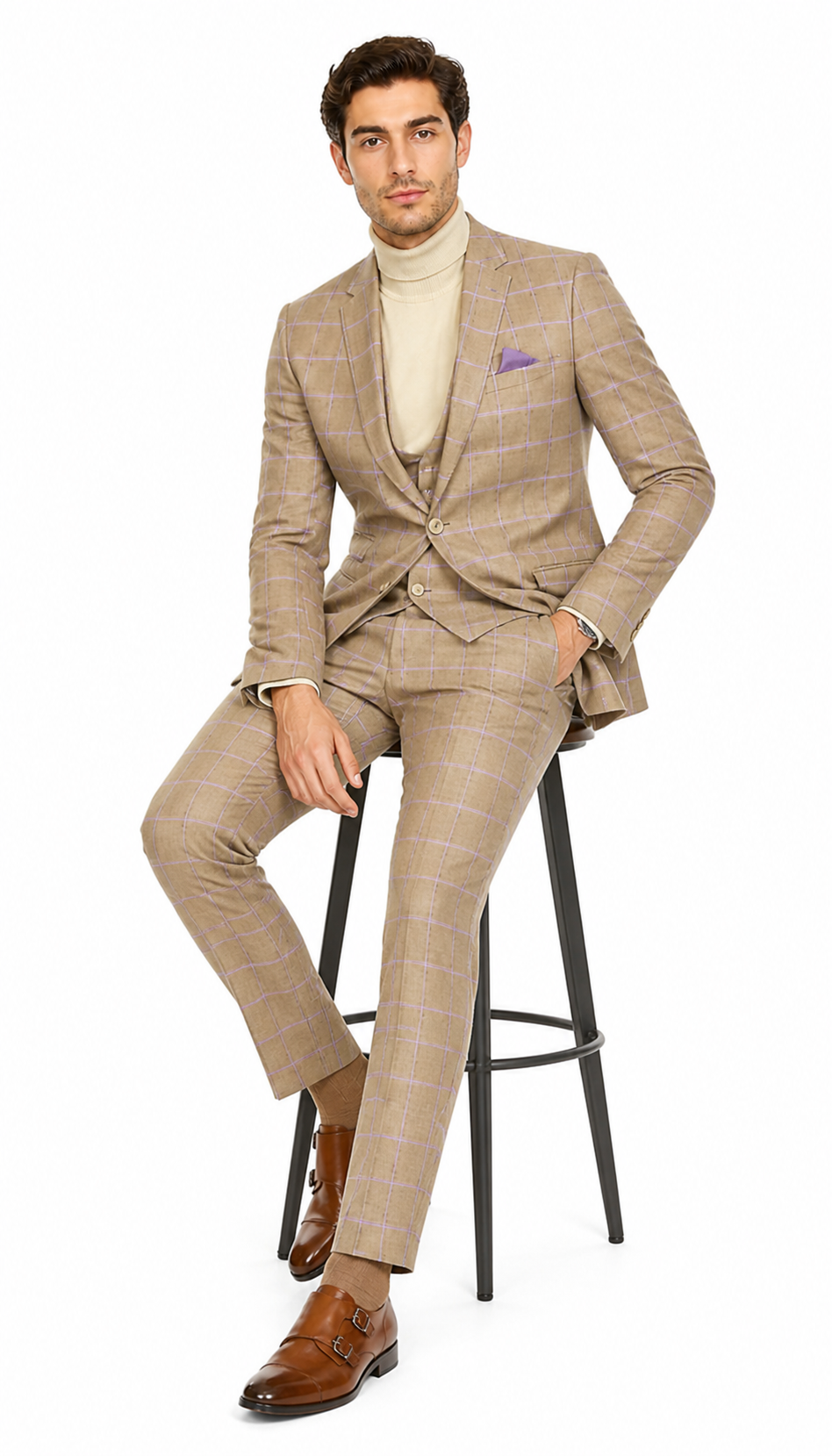 Modern Slim Fit Mens Suit – 2 Button Notch Lapel with U-Shaped Double Breasted Vest