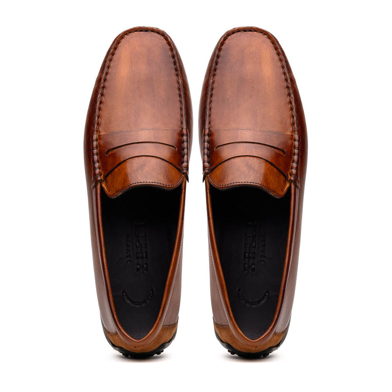 Zelli Monza Hand Burnished Calfskin Driving Loafers in Cognac