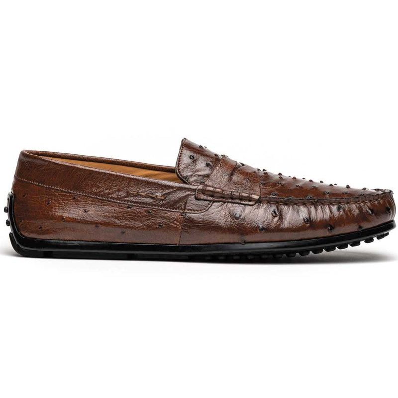 Zelli Monza Genuine Ostrich Quill Driving Loafers in Brown