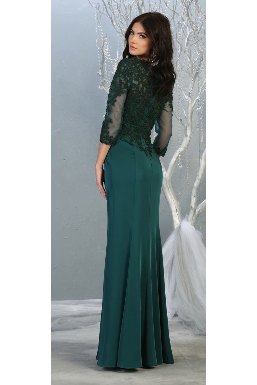 3/4 Sleeve Mother Of The Bride Dress Modest Formal Evening Gown